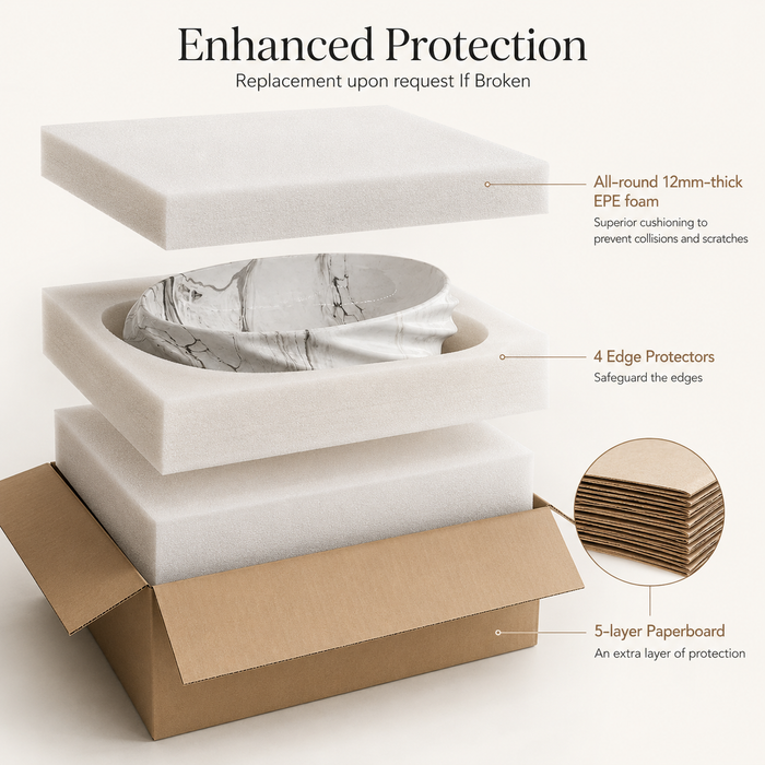White Grey Glossy Marble Oval Countertop Wash Basin Packaging