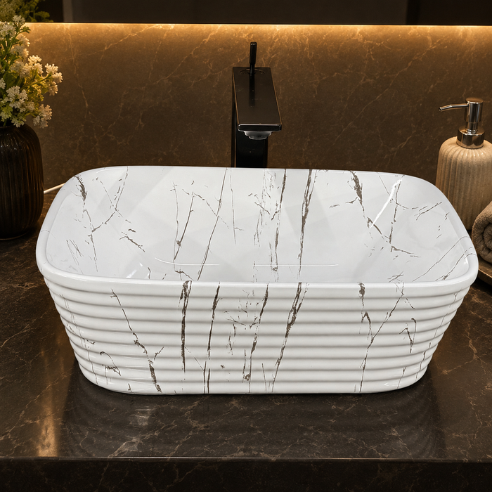 White Marble finish Countertop Wash Basin 