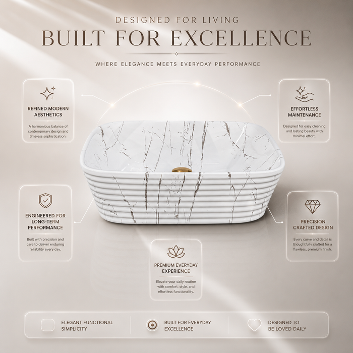 White Marble finish Countertop Wash Basin 