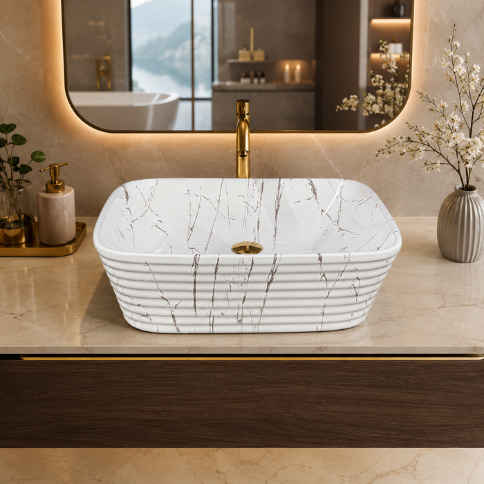 White Marble finish Countertop Wash Basin 