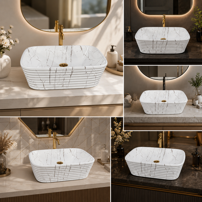 White Marble finish Countertop Wash Basin 