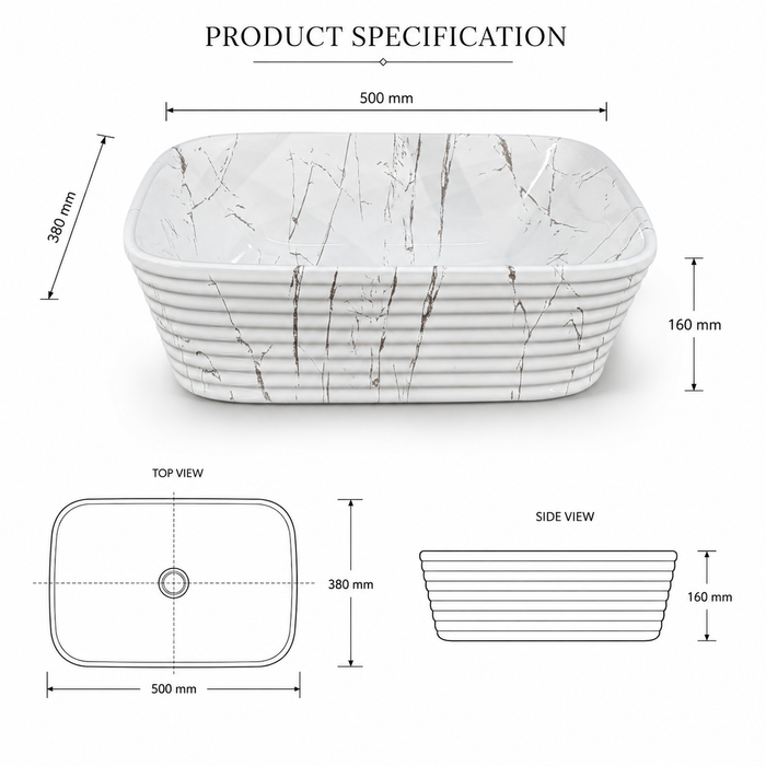 White Marble finish Countertop Wash Basin 