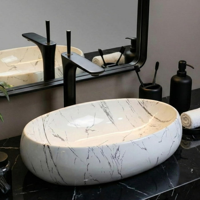 White Marble pattern Table Top Wash Basin