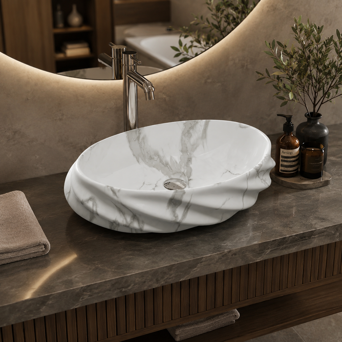 White Matte Ceramic Oval Countertop Wash Basin