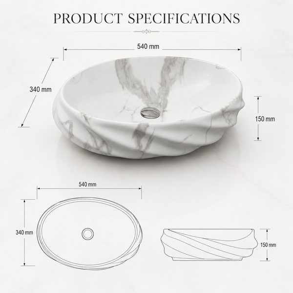 White Matte Ceramic Oval Countertop Wash Basin – (21" × 13" × 6" IN)