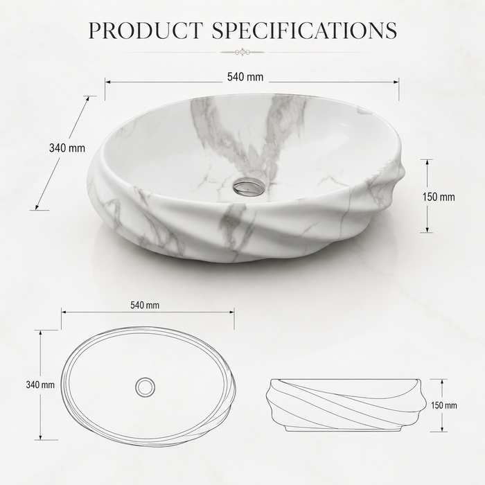 White Matte Ceramic Oval Countertop Wash Basin Size