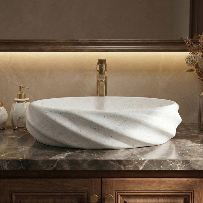 White Terrazzo Matt Oval Countertop 2