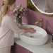 White Terrazzo Matt Sculpted Oval Basin  2