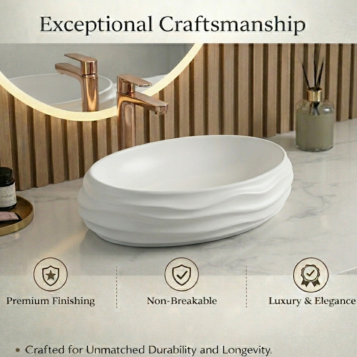White Terrazzo Matt Sculpted Oval Basin 5