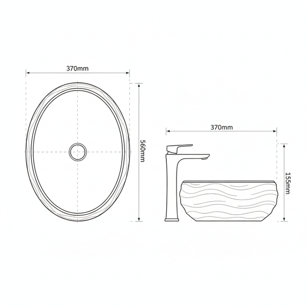 Terrazzo Matt Designer Countertop Wash Basin | Sculpted Oval Basin (22″ × 15″ × 6″ IN) White