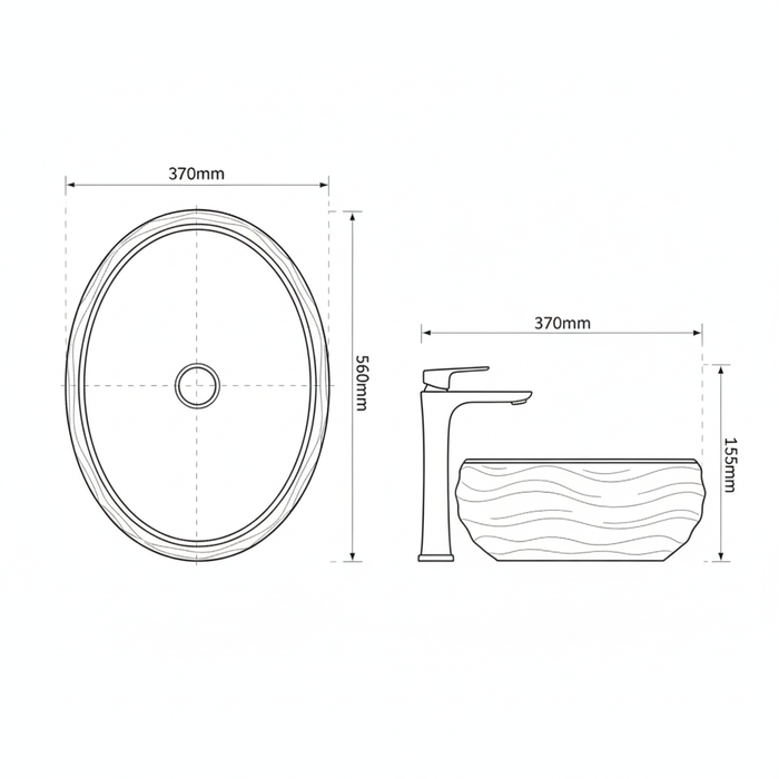 White Terrazzo Matt Sculpted Oval Basin Size