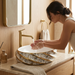 White and Gold Oval Marble Pattern Countertop Wash Basin