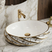 White and Gold Oval Marble Pattern Countertop Wash Basin
