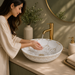 White and Gold moroccan design table top wash basin 