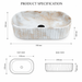 White and beige marble-finish table top wash basin with fluted exterior design, rounded rectangular shape and 510 × 310 × 120 mm size.