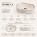 White and beige marble-finish table top wash basin with fluted exterior design, rounded rectangular shape and 510 × 310 × 120 mm size.