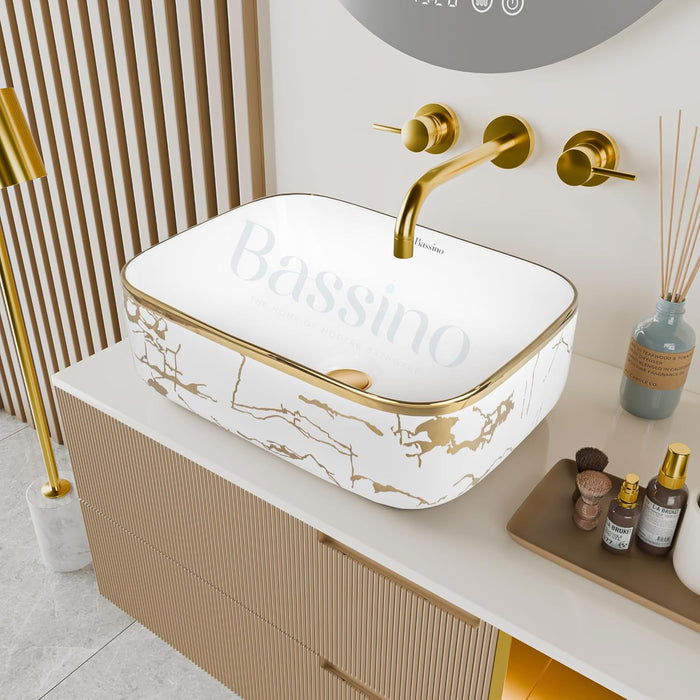 White and gold Table top Wash Basin
