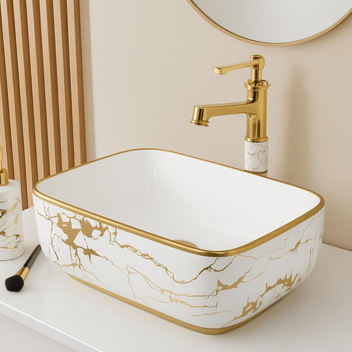 White and gold Table top Wash Basin