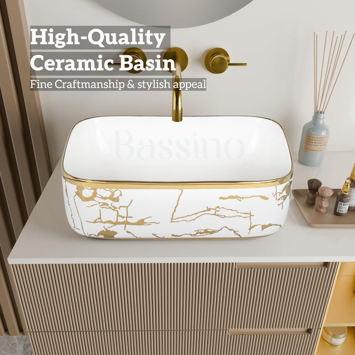 White and gold Table top Wash Basin