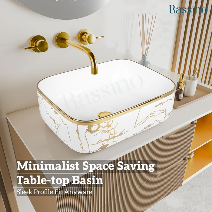 White and gold Table top Wash Basin