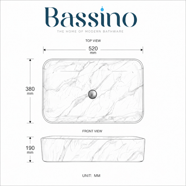 White & Gold Designer Ceramic Under Counter Wash Basin – 20.5 × 15 × 7.5 Inch | Glossy Rectangular Basin