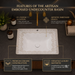 White and gold designer ceramic under counter wash basin with glossy finish, 520 × 380 × 190 mm rectangular undermount bathroom basin with decorative gold pattern.