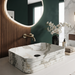 White and grey marble pattern ceramic rectangular table top wash basin 460x325x125 mm with rounded corners and horizontal ribbed exterior.