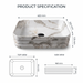 White and grey marble pattern ceramic rectangular table top wash basin 460x325x125 mm with rounded corners and horizontal ribbed exterior.