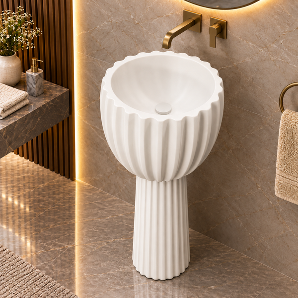 Artificial stone Pedestal Basin, white,16x16x34inch NZ-4020