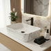 White marble ceramic rectangular table top wash basin, 460x325x125 mm, with rounded corners and horizontal ribbed design for modern bathrooms.