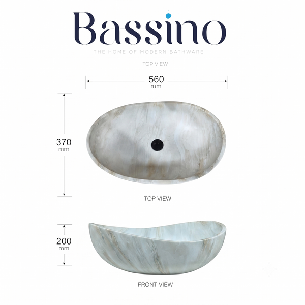 Artificial Stone Table Top Wash Basin 24×15×8 Inch – White Marble Finish, Matte Oval Countertop Basin for Modern Luxury Bathrooms