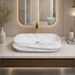 White marble pattern matte ceramic table top wash basin, 600x430x150 mm, with sculpted rectangular design for modern luxury bathrooms.
