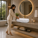White marble pattern matte ceramic table top wash basin, 600x430x150 mm, with sculpted rectangular design for modern luxury bathrooms.