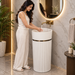 White matte artificial stone freestanding pedestal wash basin with fluted cylindrical design and gold accent, 400×400×860 mm luxury bathroom sink.