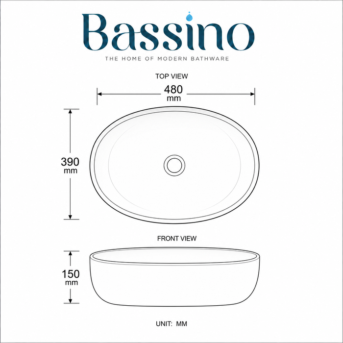 White oval table top wash basin 480 × 390 × 150 mm with natural stone-inspired textured exterior and subtle marble veining for modern luxury bathrooms.