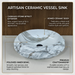 White oval table top wash basin 480 × 390 × 150 mm with natural stone-inspired textured exterior and subtle marble veining for modern luxury bathrooms.