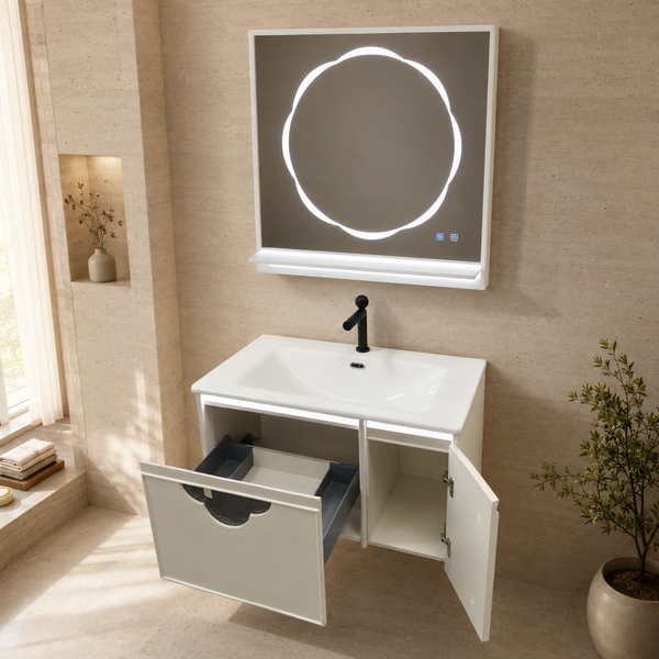 Sensor LED Bathroom Cabinet with Ceramic Basin & LED Mirror (Shelf + Defogger) 800mm