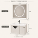 White wall-mounted bathroom vanity set with glossy integrated basin, LED mirror and illuminated storage cabinet.