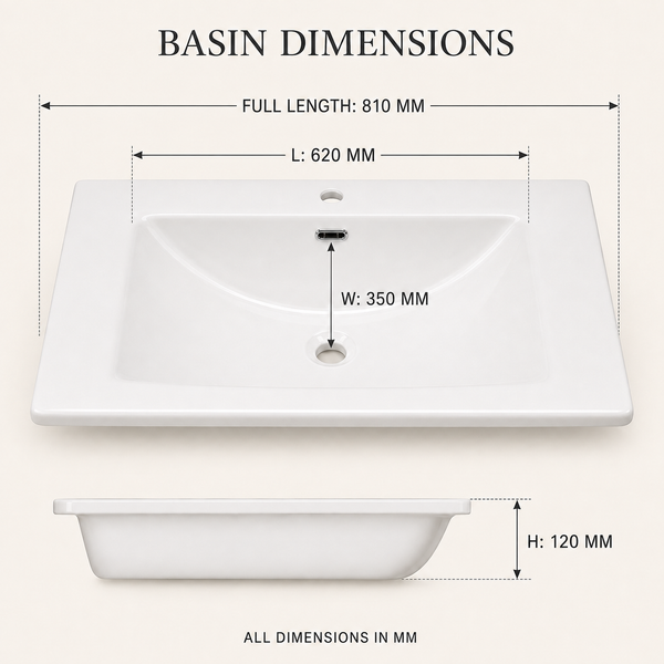 Sensor LED Bathroom Cabinet with Ceramic Basin & LED Mirror (Shelf + Defogger) 800mm