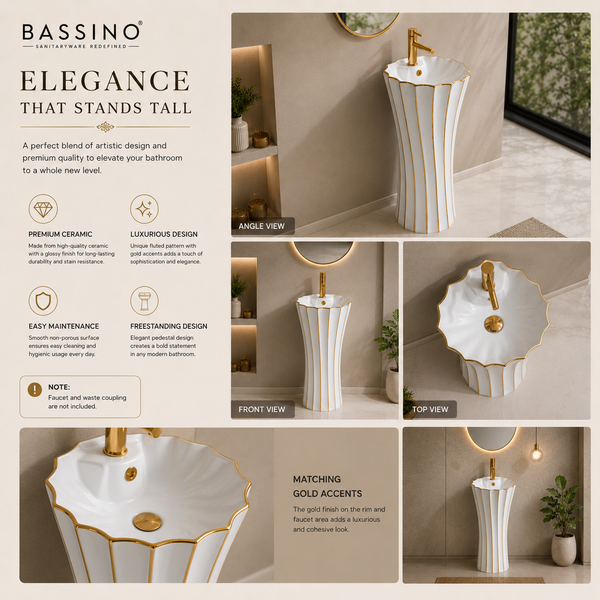 Ceramic Pedestal Wash Basin-BPB-580,size-16x16x33 Inch