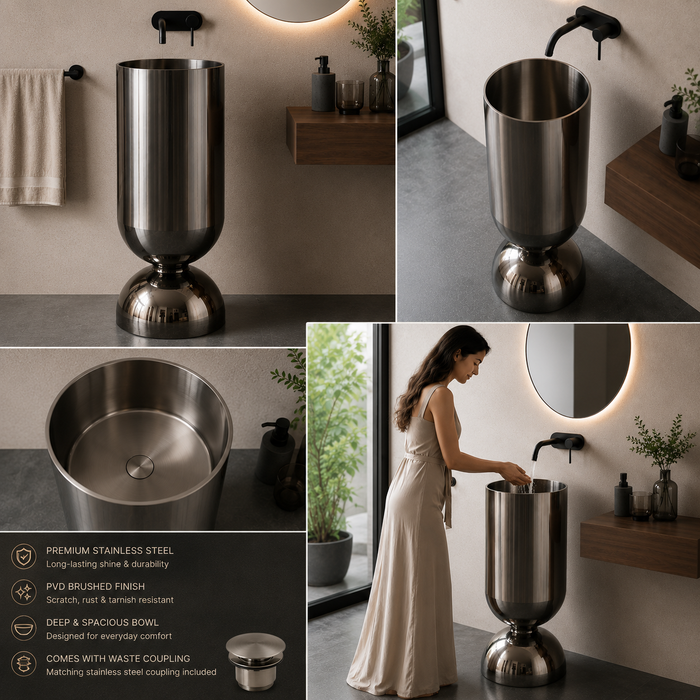 Wine Glass Black Metal Pedestal Wash Basin