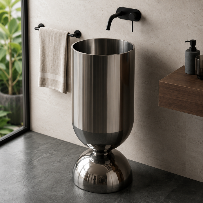 Wine Glass Black Metal Pedestal Wash Basin