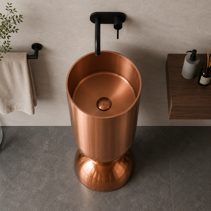Wine Glass Rose Gold Metal Pedestal Wash Basin 2