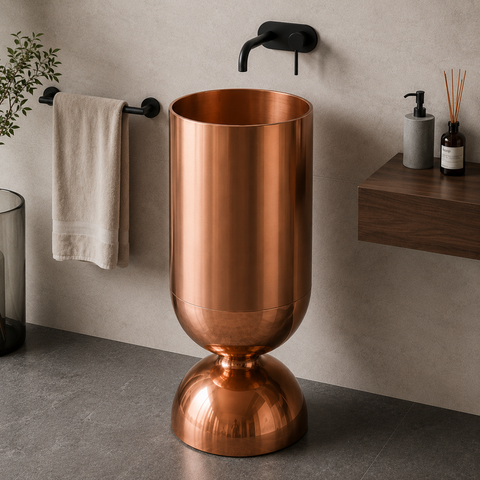 Wine Glass Rose Gold Metal Pedestal Wash Basin