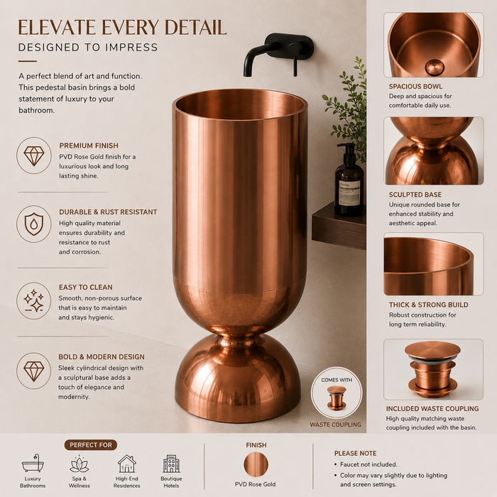 Wine Glass Rose Gold Metal Pedestal Wash Basin
