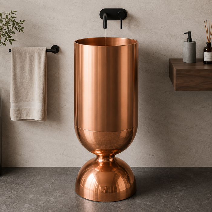 Wine Glass Rose Gold Metal Pedestal Wash Basin