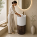 Wooden Accent Artificial Stone Pedestal Wash Basin 