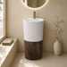 Wooden Accent Artificial Stone Pedestal Wash Basin 