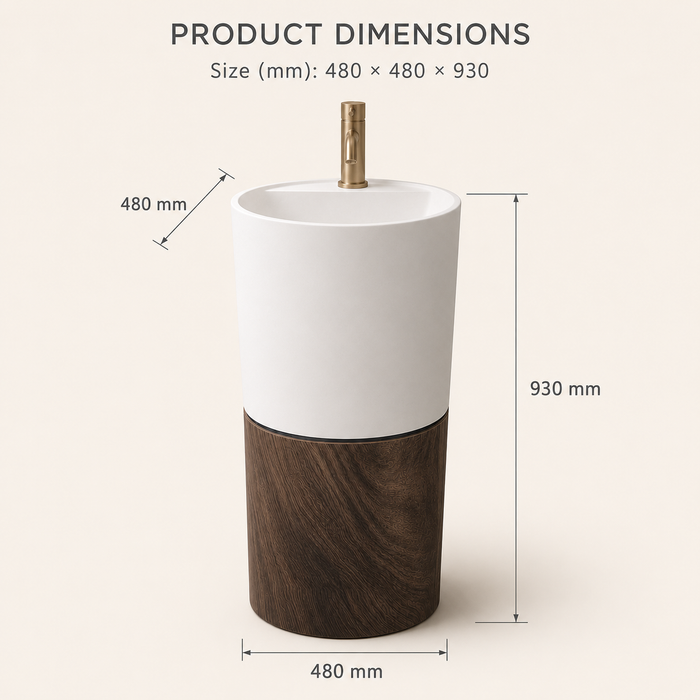 Wooden Accent Artificial Stone Pedestal Wash Basin 