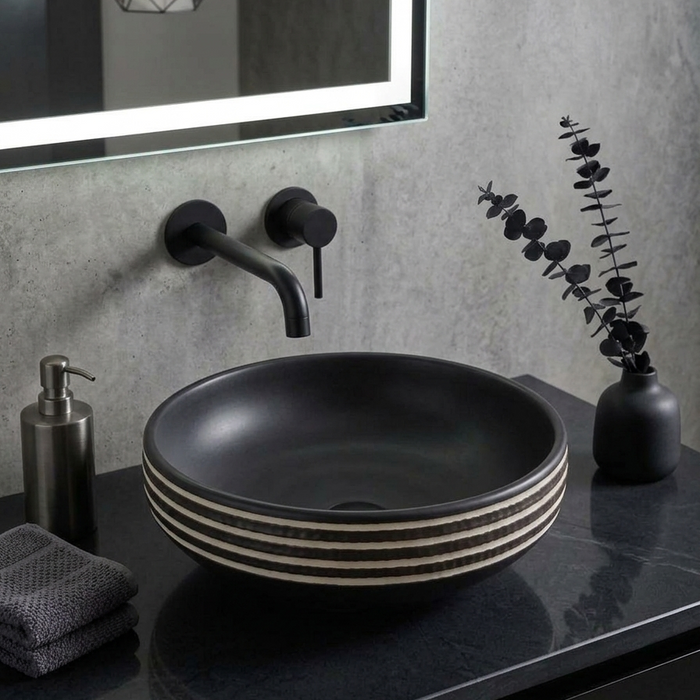 Zebra Artisan Circular Ceramic Vessel Sink 